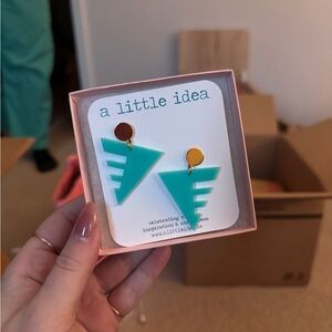 Geometric Teal and Gold Earrings